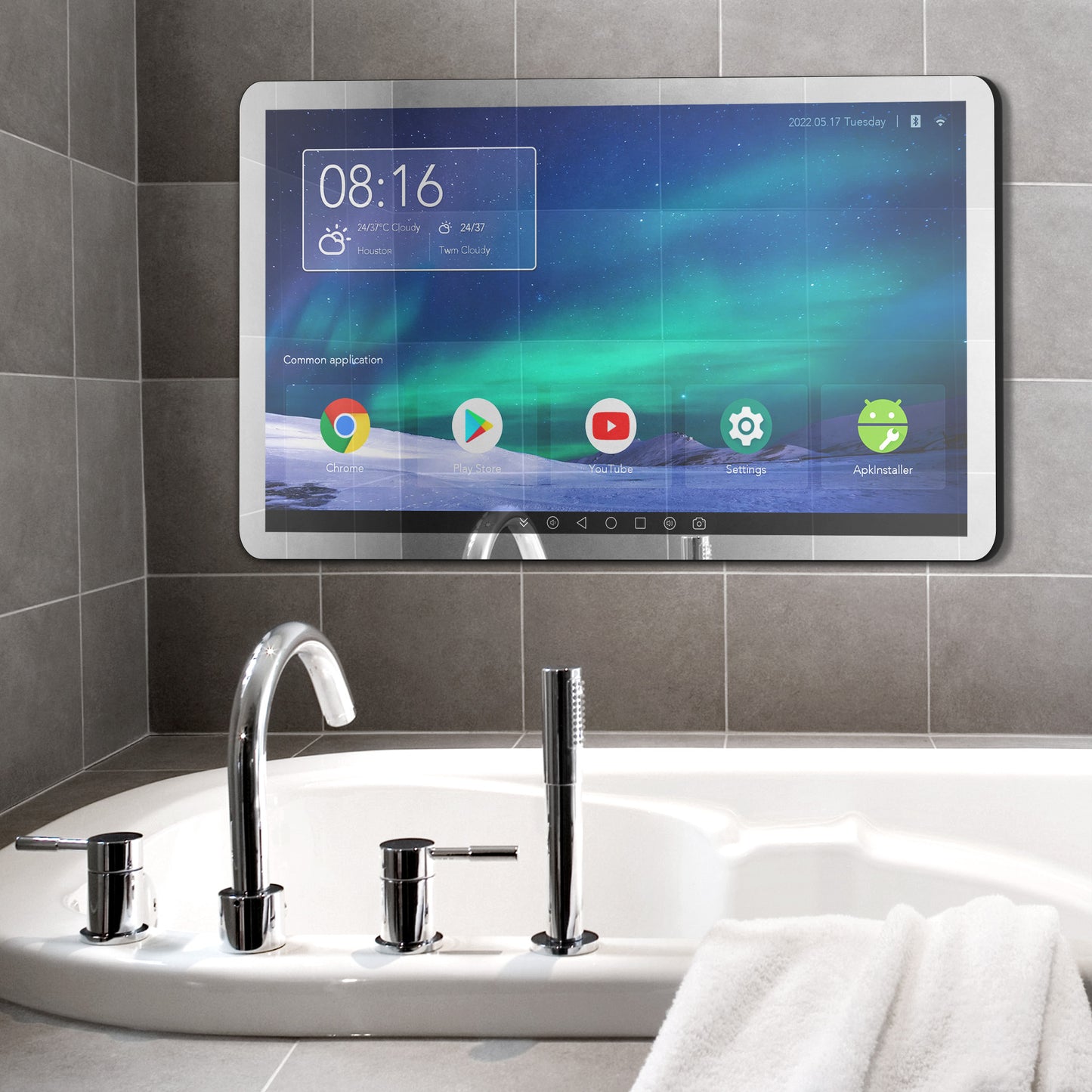 21.5 inch Touch Screen Mirror IP66 Waterproof TV for Bathroom Shower - Support 360° Rotation, 500 nits High Brightness Full HD 1080P LED Built-in Android OS WiFi/LAN/USB/BT/HDMI( LEOSMJMG-215)
