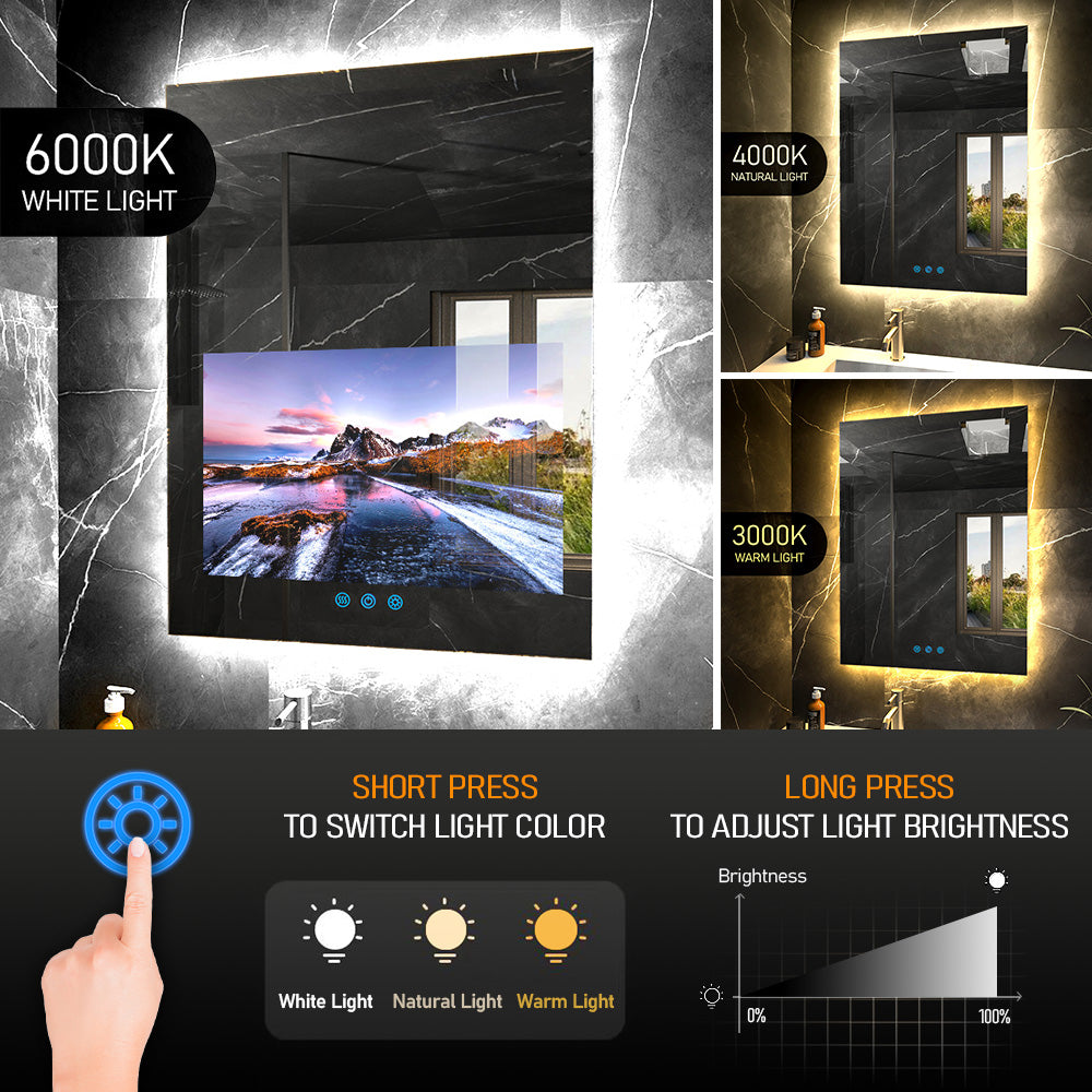 (Sale)32 x 24 inch Smart Bathroom Vanity Waterproof Mirror Build in 21.5 inch Touch Screen TV with Adjustable 3 Color Led Lighted /Bluetooth /Weather Forecast/Health Monitoring/Watch Streaming(LEOSMJMG-800)