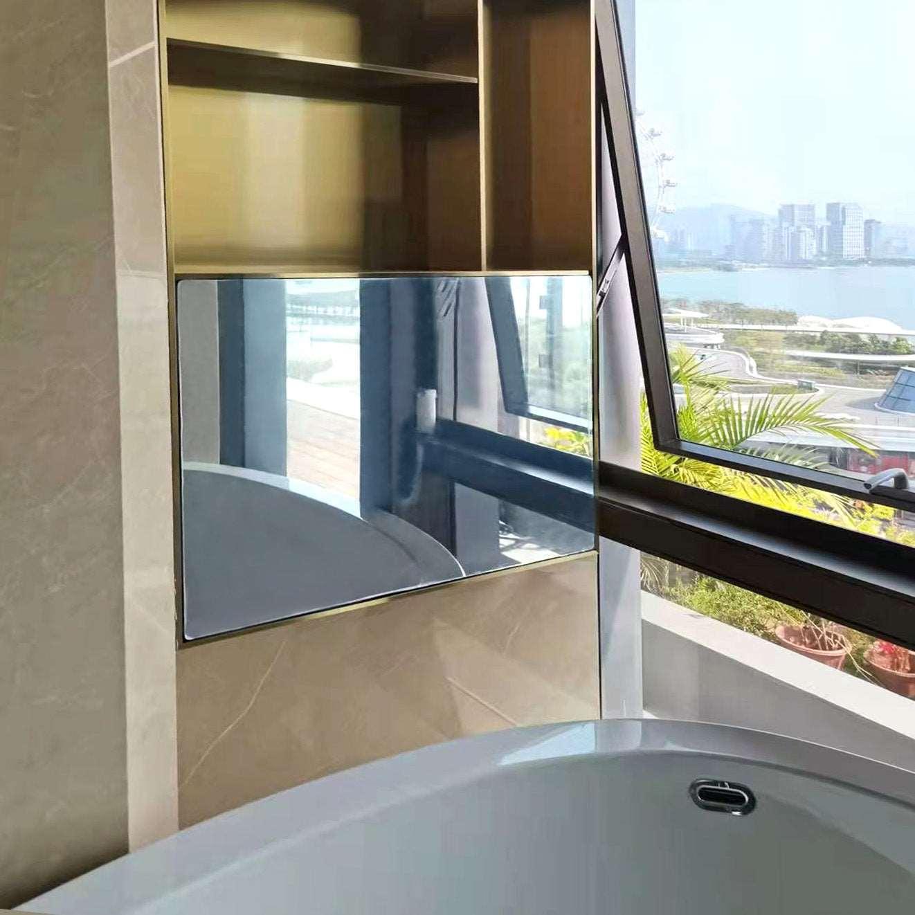 Leotachi 21.5 inch Smart Touch Screen Mirror IP66 Waterproof TV for Bathroom Shower - Support 360° Rotation, 500 nits High Brightness Full HD 1080P(LEOSMJMG-215-R) - leotachi