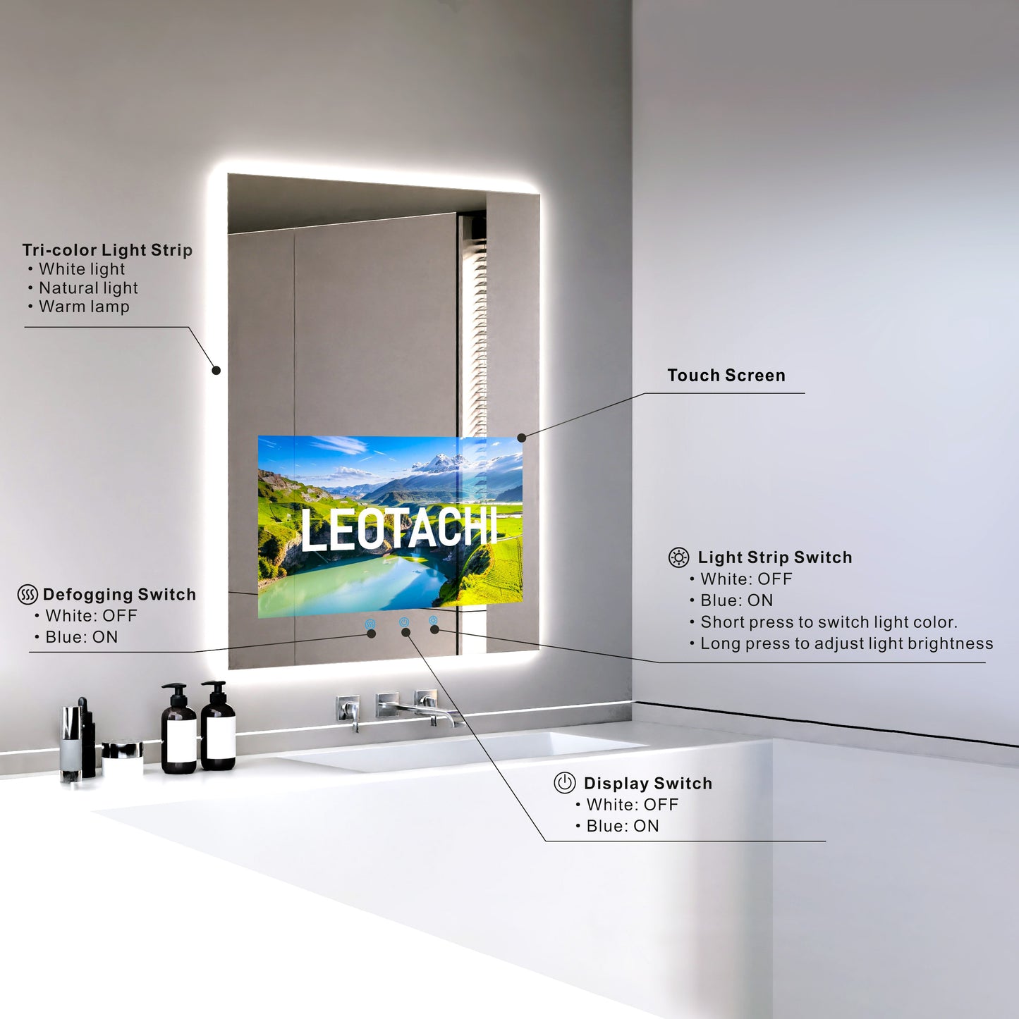 (Sale)32 x 24 inch Smart Bathroom Vanity Waterproof Mirror Build in 21.5 inch Touch Screen TV with Adjustable 3 Color Led Lighted /Bluetooth /Weather Forecast/Health Monitoring/Watch Streaming(LEOSMJMG-800)