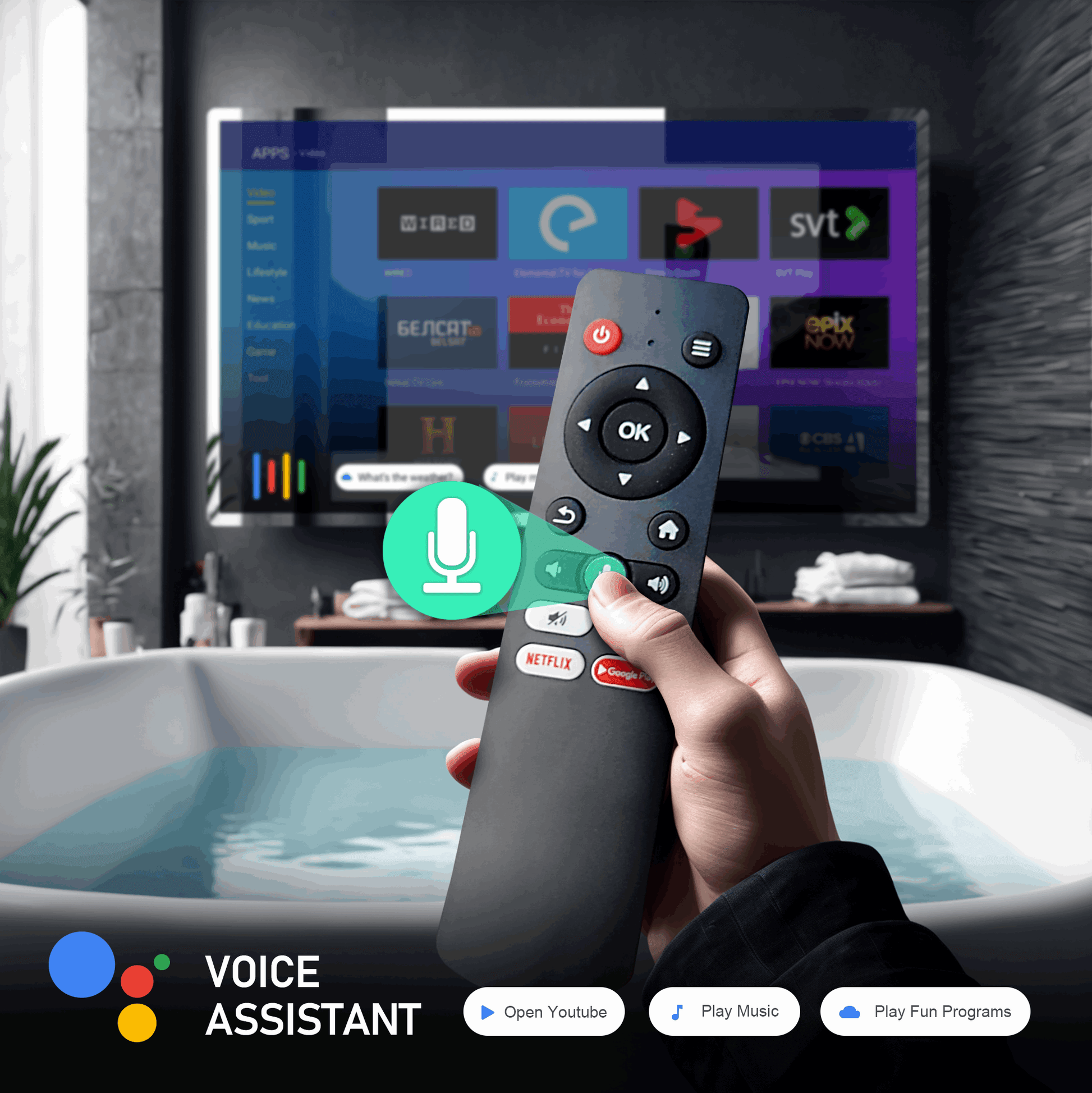 (Sale)4K Ultra HD 32-inch High-end Bathroom Mirror TV IP66 Waterproof Android TV Supports Voice Remote Control Google Assistant, Built-in TV Tuner, HDMI (ARC), SPDIF (LEOSMDKR-32) - leotachi