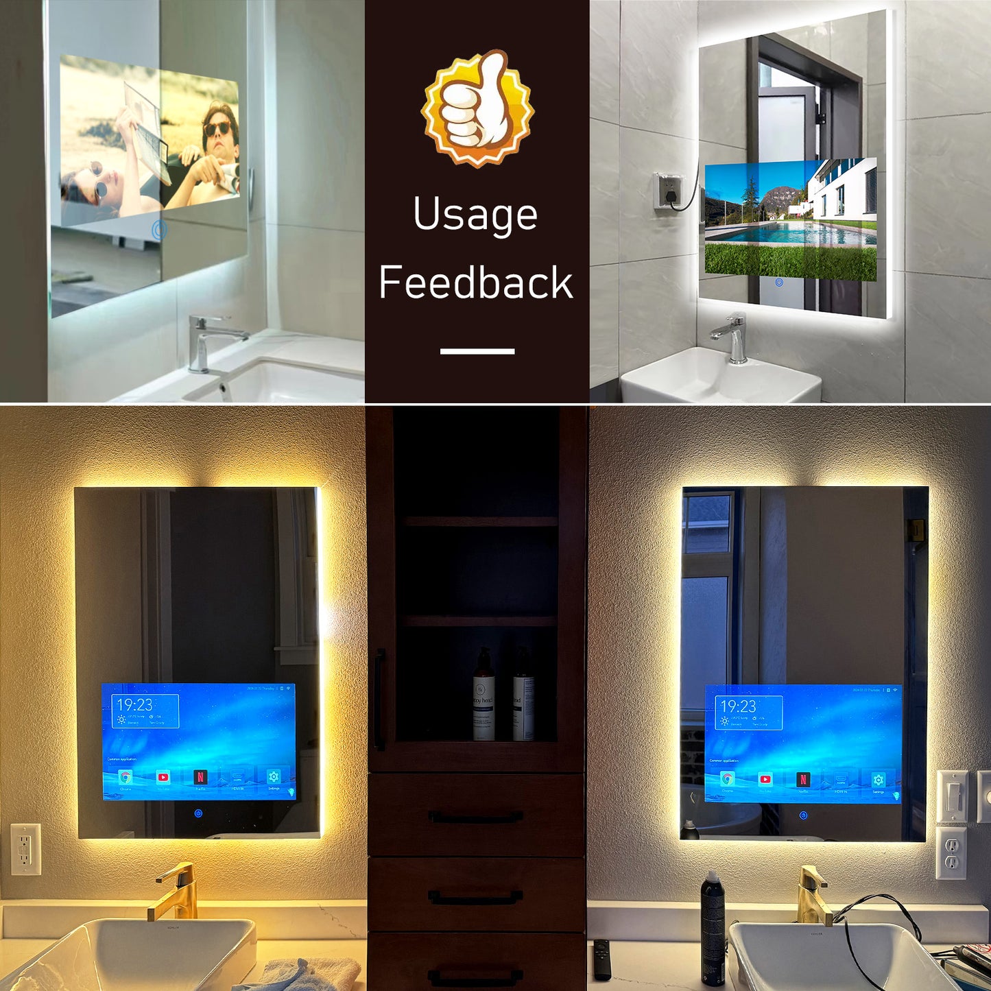 (Sale)32 x 24 inch Smart Bathroom Vanity Waterproof Mirror Build in 21.5 inch Touch Screen TV with Adjustable 3 Color Led Lighted /Bluetooth /Weather Forecast/Health Monitoring/Watch Streaming(LEOSMJMG-800)