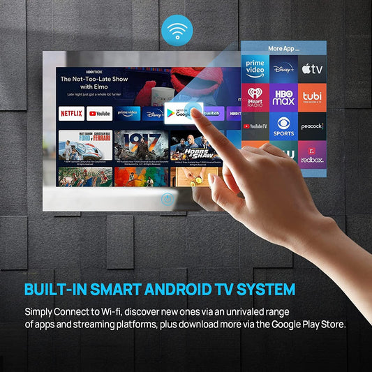 Touchscreen Bathroom TV Smart Mirror Waterproof Television 15.6 Inch Built-in Android 11.0 HDTV (ATSC) Tuner Wi-Fi Bluetooth (2024) - leotachi