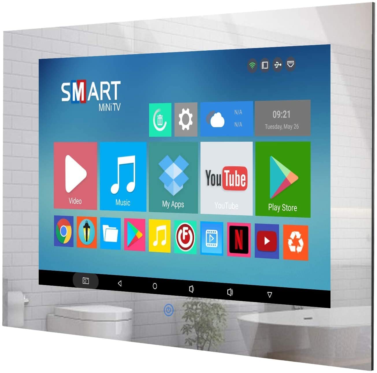 Small 19 inch Bathroom Mirror TV IP66 Waterproof Smart Android 11.0 Television LED 1080P Built-in ATSC Tuner Wi-Fi Bluetooth (LEHG190BM-M)