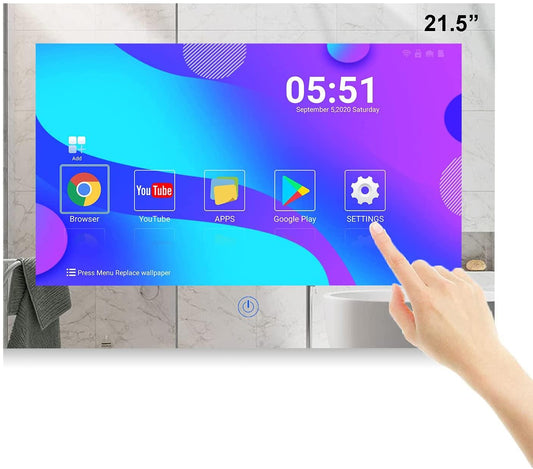 TouchScreen Bathroom 21.5-inch TV Waterproof Smart Mirror TVs Full-HD 1080P LED Television with Android 11.0 System Built-in HDTV(ATSC)Tuner,Bluetooth,Wi-Fi,Screencast (LEHG215BM-M) - leotachi