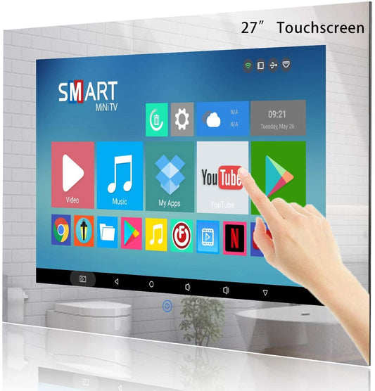 Bathroom Mirror 27-inch TV with Touchscreen IP66 Waterproof Smart Android 11.0 Television Full HD 1080P Built-in ATSC Tuner Wi-Fi Bluetooth (Touch Control, Mirrored Frame)(LEHG270BM-M) - leotachi