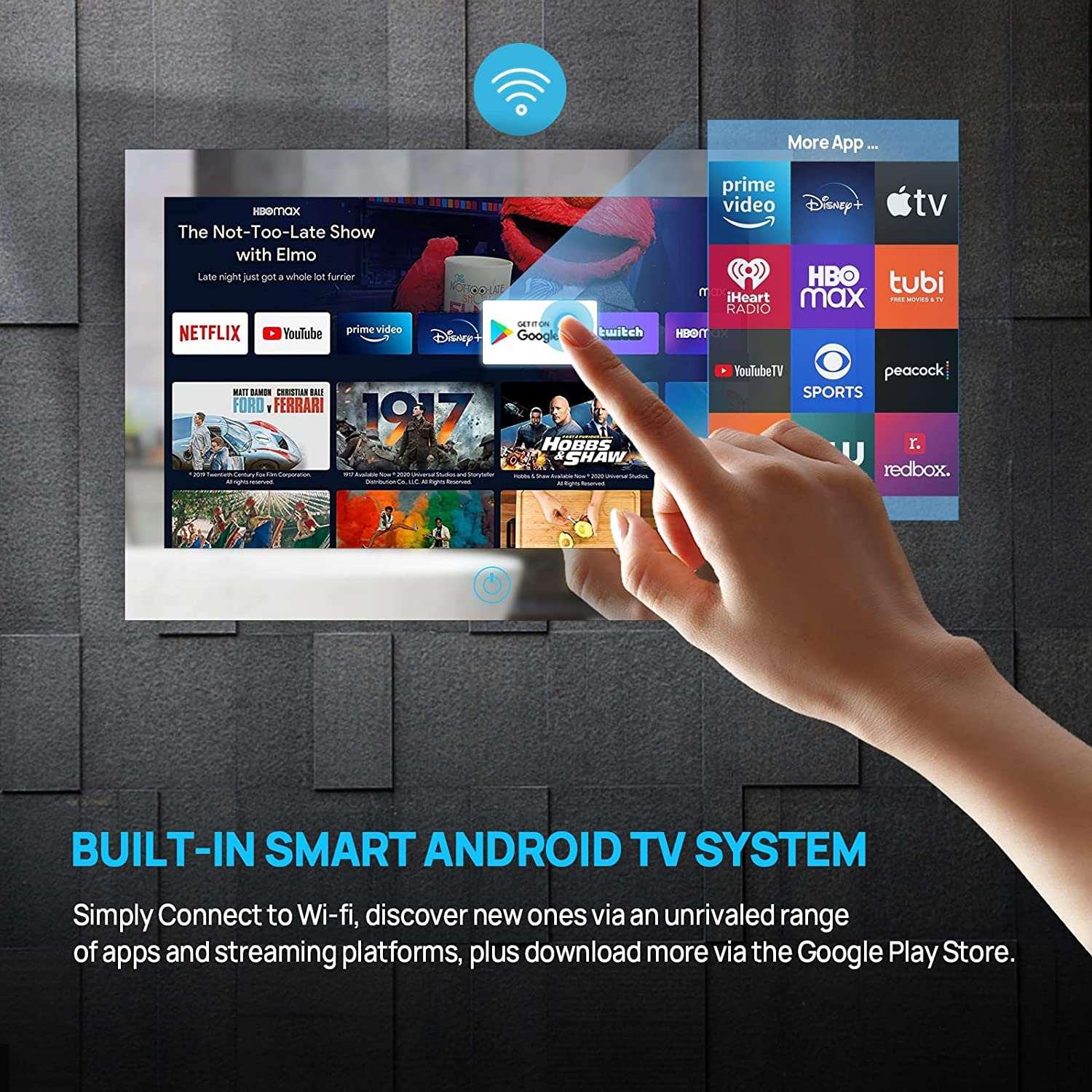 Small 19 inch Bathroom Mirror TV IP66 Waterproof Smart Android 11.0 Television LED 1080P Built-in ATSC Tuner Wi-Fi Bluetooth (LEHG190BM-M) - leotachi