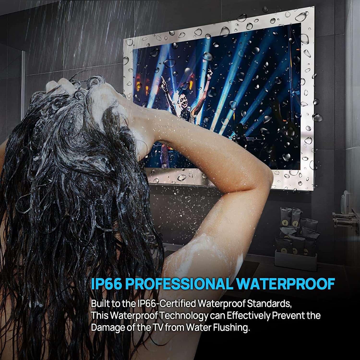 Small 19 inch Bathroom Mirror TV IP66 Waterproof Smart Android 11.0 Television LED 1080P Built-in ATSC Tuner Wi-Fi Bluetooth (LEHG190BM-M) - leotachi