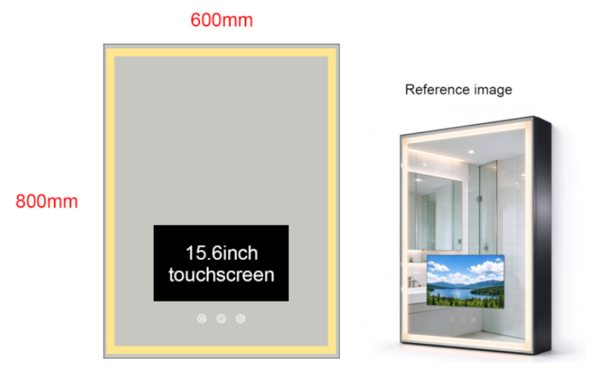 800mm x 600mm mirror cabinet with integrated LED lighting and a 15.6-inch touchscreen.(customize)