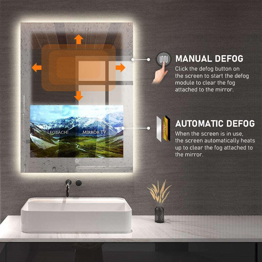 (Sale)32 x 24 inch Smart Bathroom Vanity Waterproof Mirror Build in 21.5 inch Touch Screen TV with Adjustable 3 Color Led Lighted /Bluetooth /Weather Forecast/Health Monitoring/Watch Streaming(LEOSMJMG-800) - leotachi
