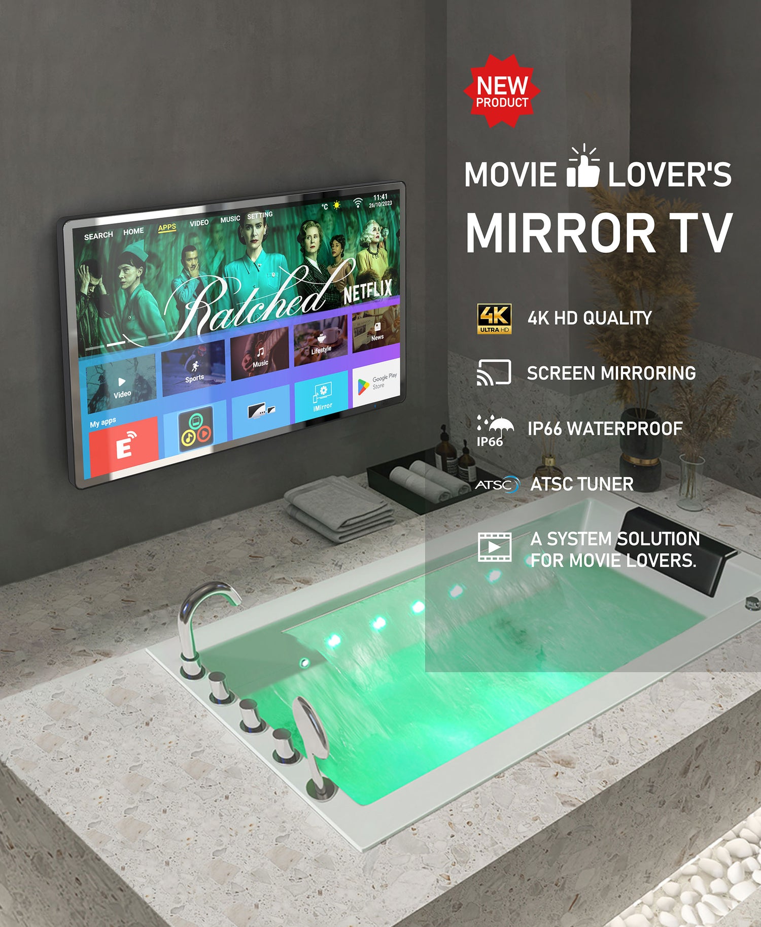 Espejo de baño TV con pantalla táctil inteligente, 32 pulgadas, IP66 I –  leotachi