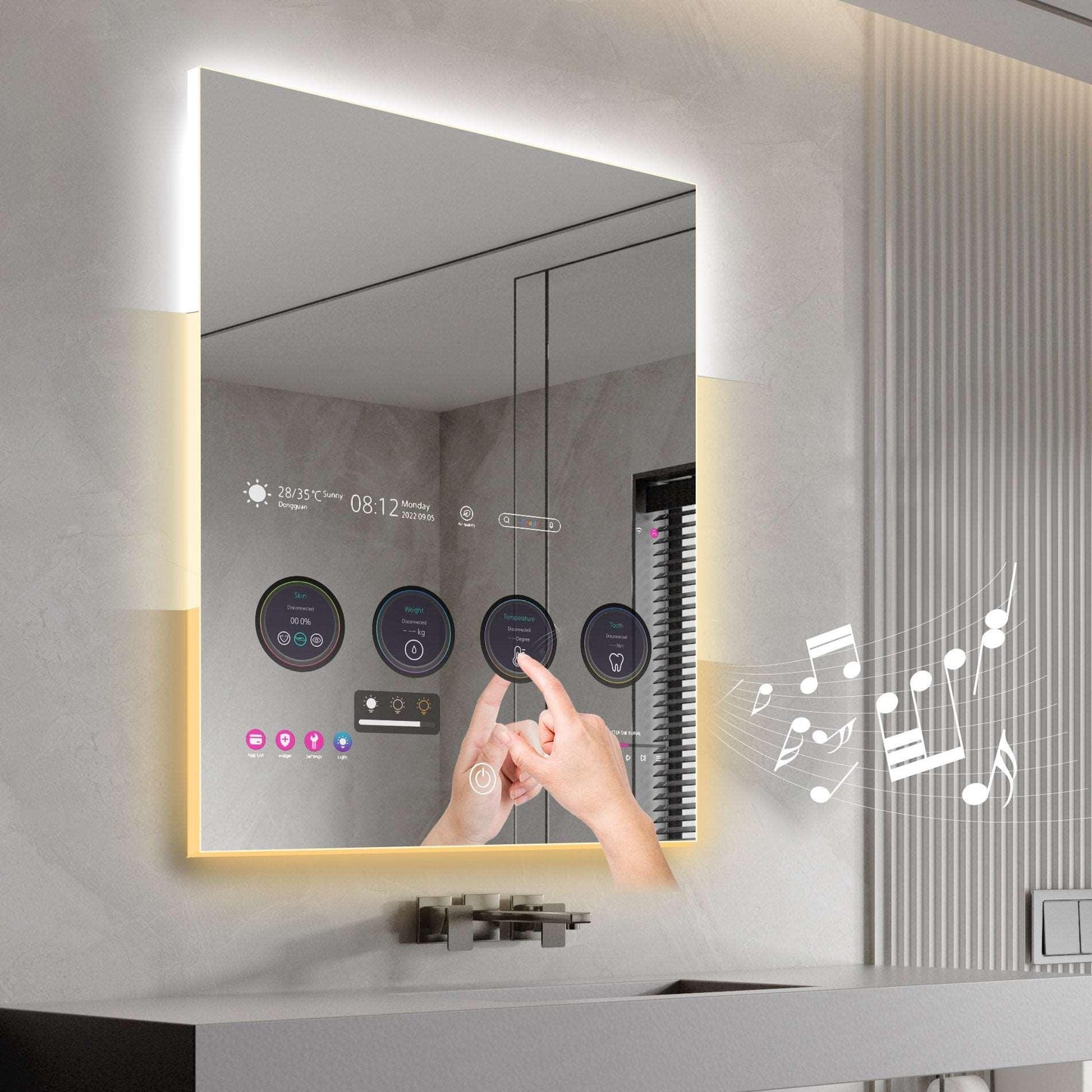 (Sale)32 x 24 inch Smart Bathroom Vanity Waterproof Mirror Build in 21.5 inch Touch Screen TV with Adjustable 3 Color Led Lighted /Bluetooth /Weather Forecast/Health Monitoring/Watch Streaming(LEOSMJMG-800) - leotachi