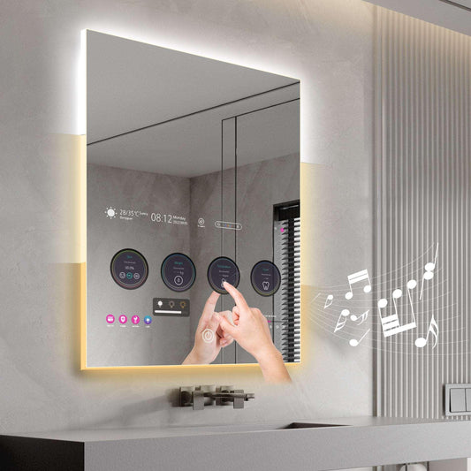 (Sale)32 x 24 inch Smart Bathroom Vanity Waterproof Mirror Build in 21.5 inch Touch Screen TV with Adjustable 3 Color Led Lighted /Bluetooth /Weather Forecast/Health Monitoring/Watch Streaming(LEOSMJMG-800) - leotachi