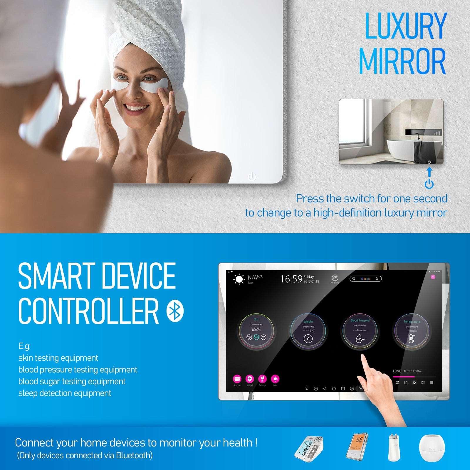 (Sale)21.5 inch Touch Screen Mirror IP66 Waterproof TV for Bathroom Shower - Support 360° Rotation, 500 nits High Brightness Full HD 1080P LED Built-in Android OS WiFi/LAN/USB/BT/HDMI( LEOSMJMG-215) - leotachi