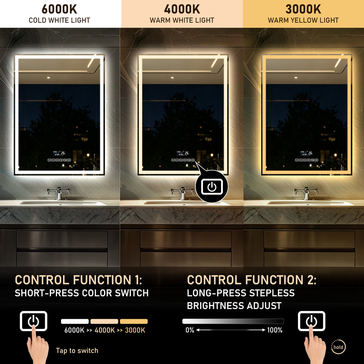 Leotachi 24x32 Smart LED Vanity Mirror with 6 Touch Control Buttons
