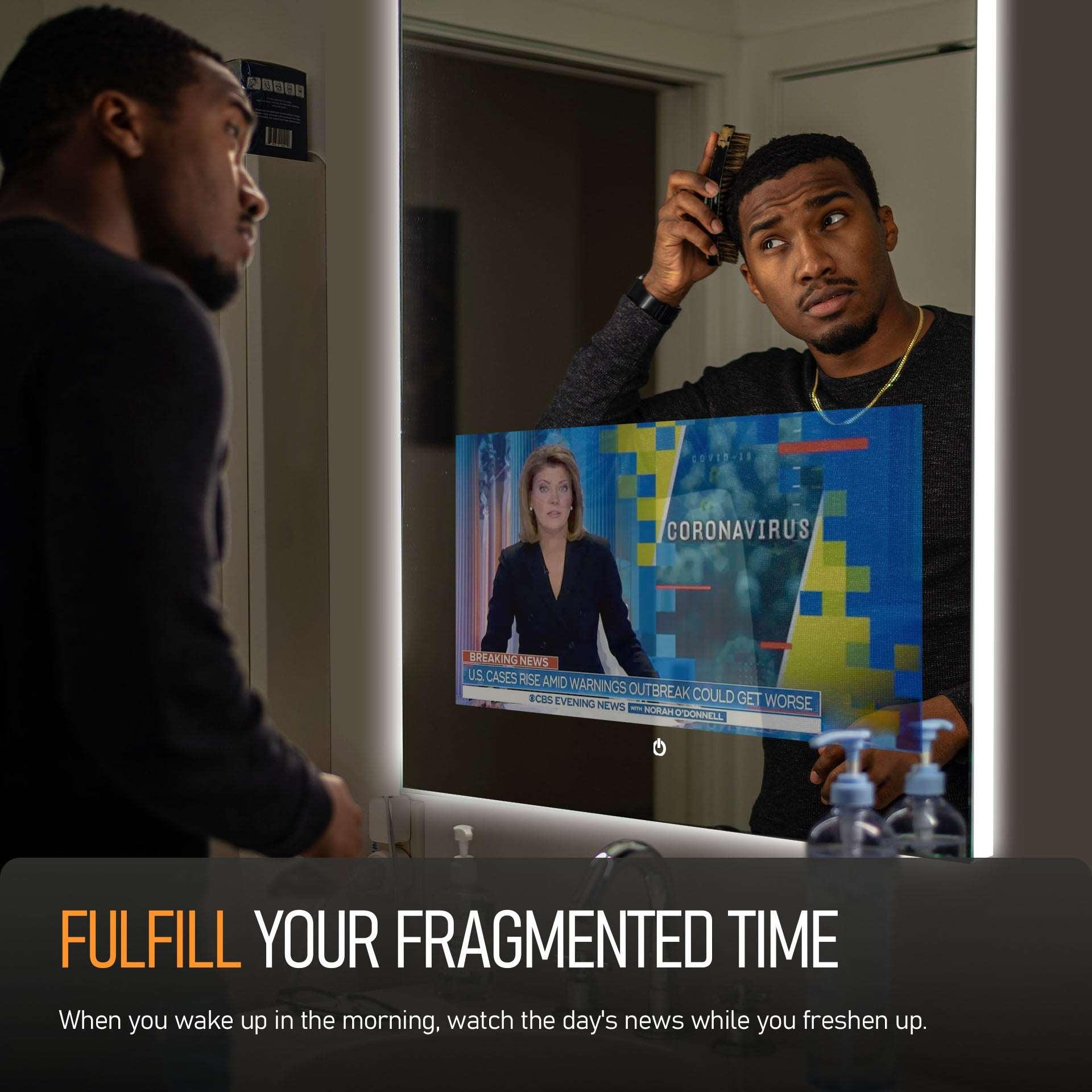 (Sale)32 x 24 inch Smart Bathroom Vanity Waterproof Mirror Build in 21.5 inch Touch Screen TV with Adjustable 3 Color Led Lighted /Bluetooth /Weather Forecast/Health Monitoring/Watch Streaming(LEOSMJMG-800) - leotachi