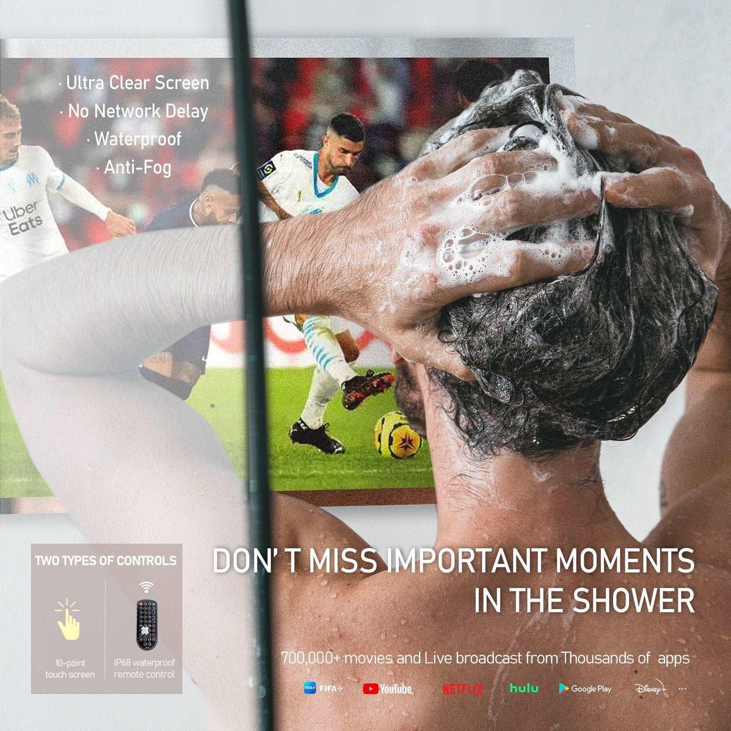 (Almost New)Touch Screen Mirror IP66 Waterproof 21.5 inch TV for Bathroom Shower - Support 360° Rotation, 500 nits High Brightness1080P LED Built-in Android 11.0( LEOSMJMG-215) - leotachi