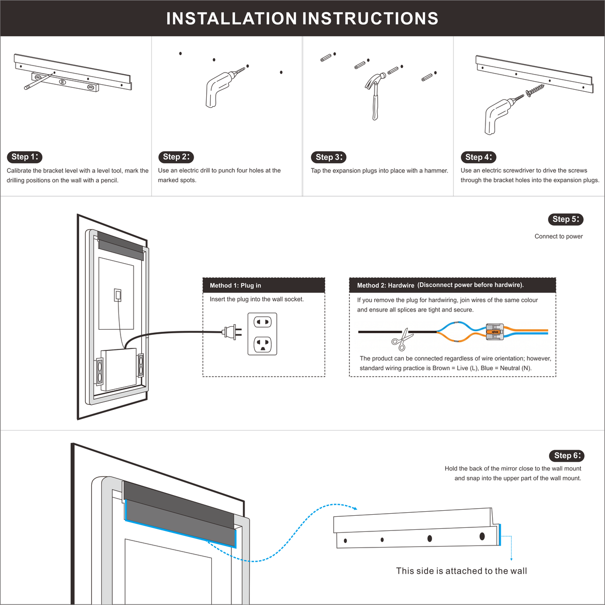 Leotachi 24x32 Smart LED Vanity Mirror with 6 Touch Control Buttons