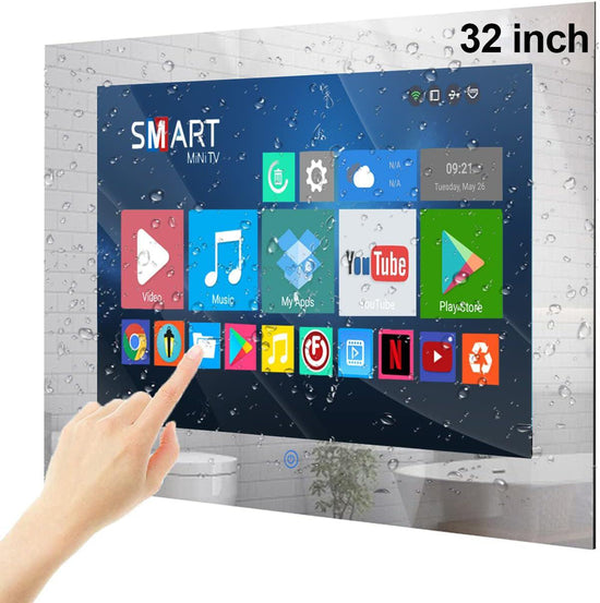Bathroom Mirror TV with Smart Touch Screen, 32 Inch , IP66 Waterproof Small Android 11.0 Television for Shower Built-in ATSC Tuner Wi-Fi Bluetooth(LEHG320BM-M) - leotachi
