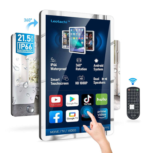 (Almost New)Touch Screen Mirror IP66 Waterproof 21.5 inch TV for Bathroom Shower - Support 360° Rotation, 500 nits High Brightness1080P LED Built-in Android 11.0( LEOSMJMG-215) - leotachi