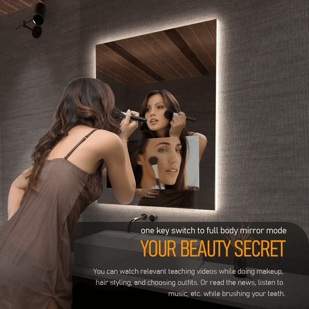 (Sale)32 x 24 inch Smart Bathroom Vanity Waterproof Mirror Build in 21.5 inch Touch Screen TV with Adjustable 3 Color Led Lighted /Bluetooth /Weather Forecast/Health Monitoring/Watch Streaming(LEOSMJMG-800) - leotachi