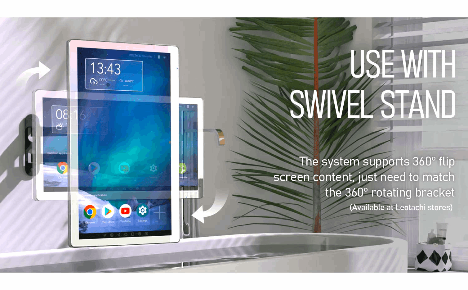 Leotachi 21.5 inch Smart Touch Screen Mirror IP66 Waterproof TV for Bathroom Shower - Support 360° Rotation, 500 nits High Brightness Full HD 1080P(LEOSMJMG-215-R) - leotachi