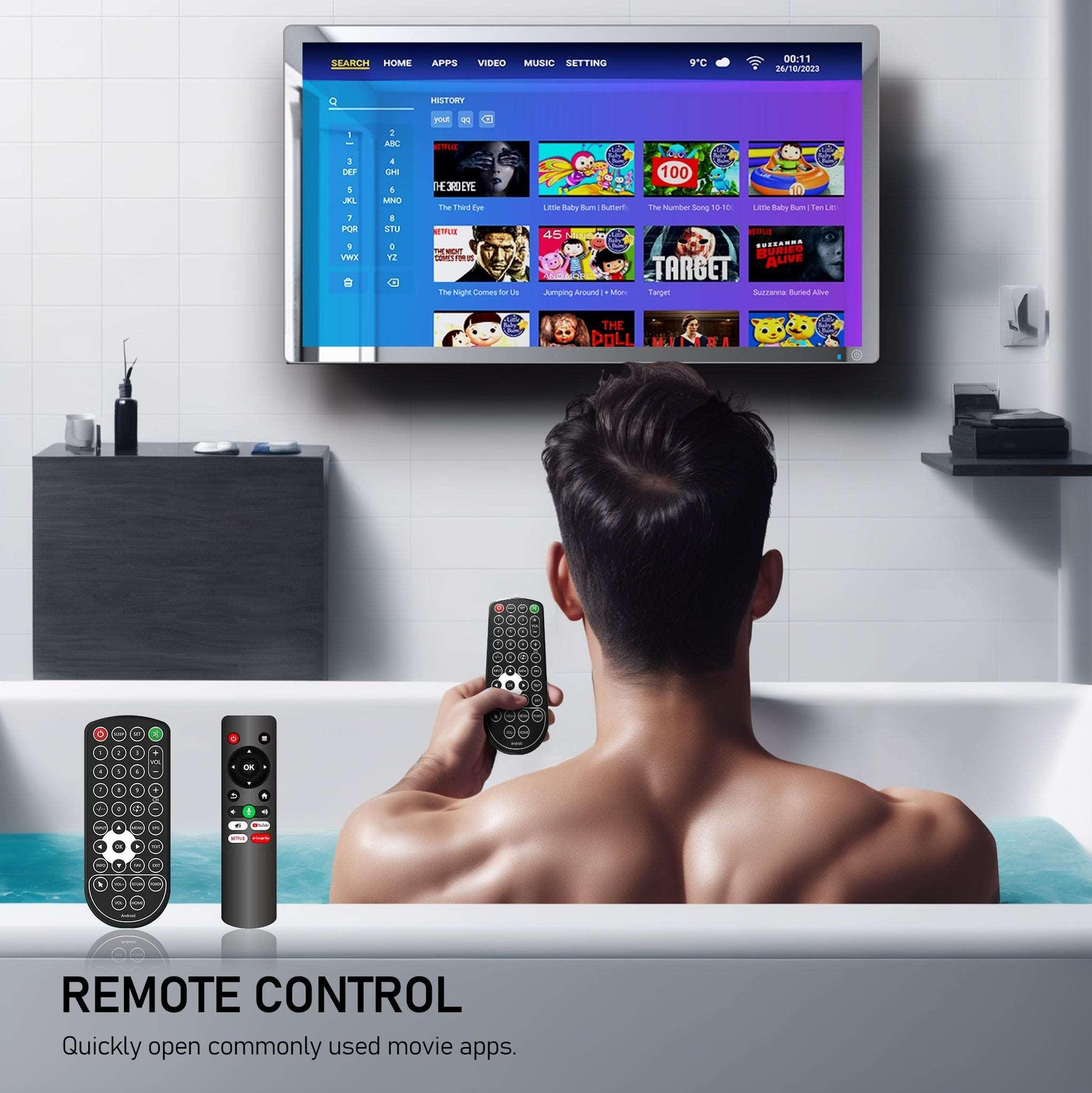 (Sale)4K Ultra HD 32-inch High-end Bathroom Mirror TV IP66 Waterproof Android TV Supports Voice Remote Control Google Assistant, Built-in TV Tuner, HDMI (ARC), SPDIF (LEOSMDKR-32) - leotachi