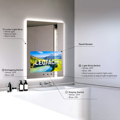 (Sale)32 x 24 inch Smart Bathroom Vanity Waterproof Mirror Build in 21.5 inch Touch Screen TV with Adjustable 3 Color Led Lighted /Bluetooth /Weather Forecast/Health Monitoring/Watch Streaming(LEOSMJMG-800)