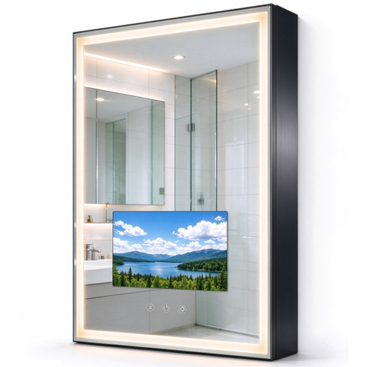 800mm x 600mm mirror cabinet with integrated LED lighting and a 15.6-inch touchscreen.(customize)