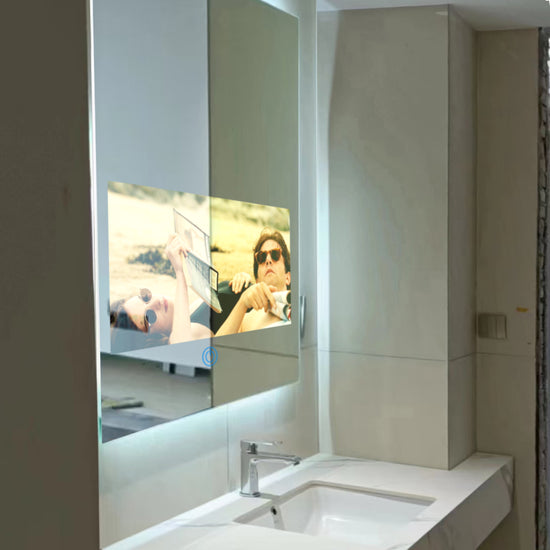  Leotachi Espejo inteligente de tocador de baño de 33 x 24  pulgadas, impermeable, pantalla táctil de 21.5 pulgadas, con iluminación  LED ajustable de 3 colores, Bluetooth, pronóstico del tiempo, : Electrónica