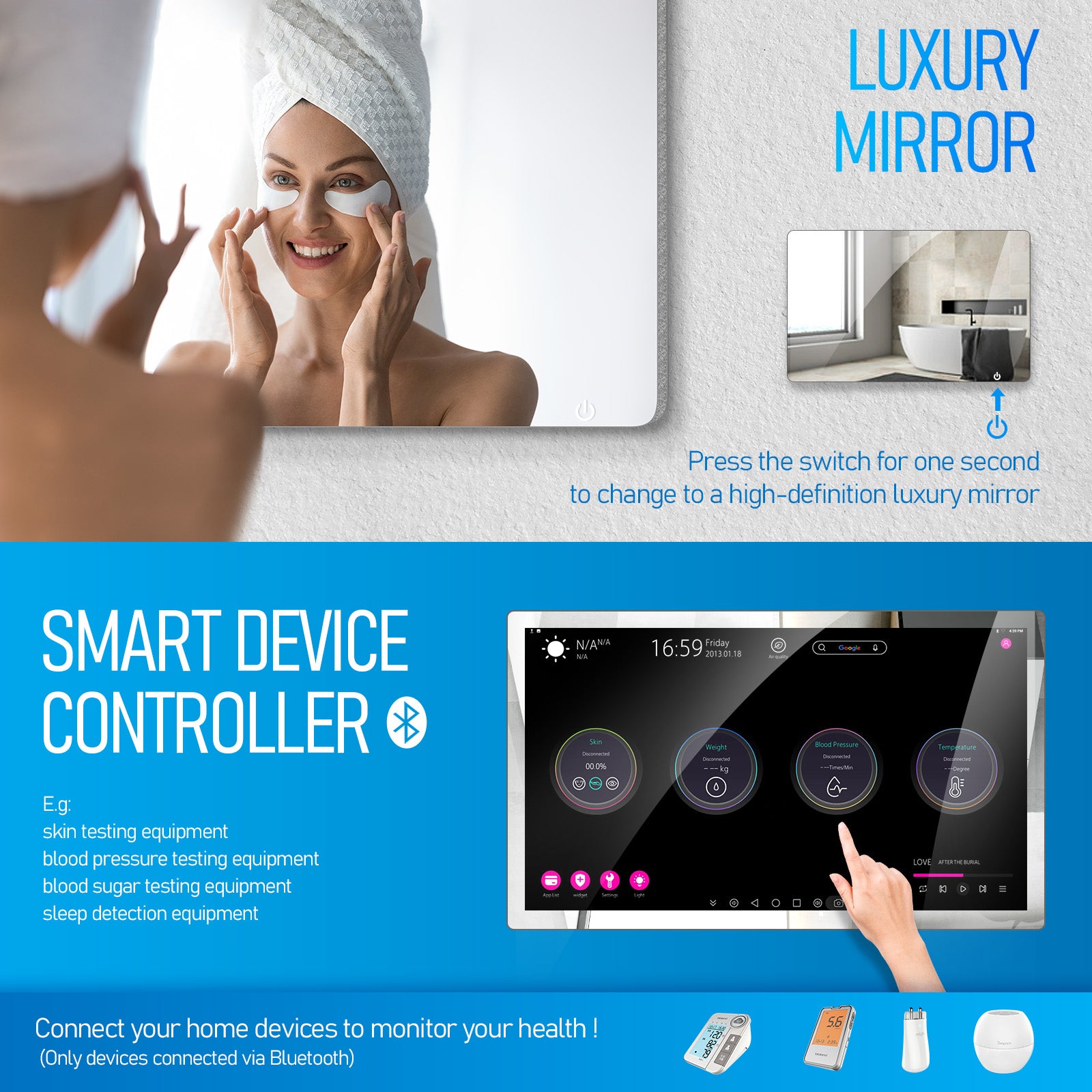 Vercon Smart Mirror TV Bathroom 600 x 800 mm S10 21.5 Inch touch screen  K6080