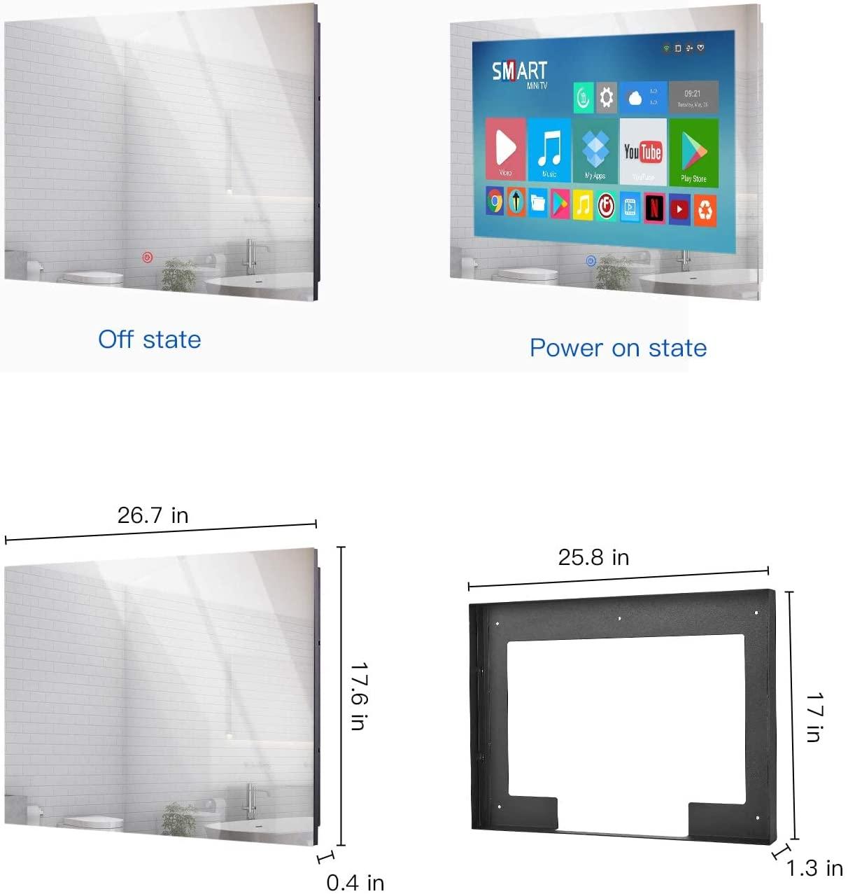 Bathroom Mirror 27-inch TV with Touchscreen IP66 Waterproof Smart Android 11.0 Television Full HD 1080P Built-in ATSC Tuner Wi-Fi Bluetooth (Touch Control, Mirrored Frame)(LEHG270BM-M) - leotachi