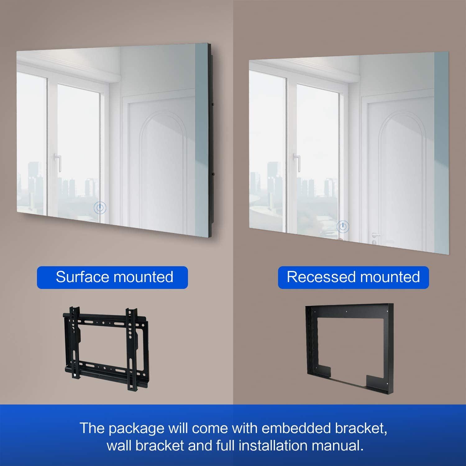Bathroom Mirror 27-inch TV with Touchscreen IP66 Waterproof Smart Android 11.0 Television Full HD 1080P Built-in ATSC Tuner Wi-Fi Bluetooth (Touch Control, Mirrored Frame)(LEHG270BM-M) - leotachi